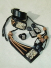 Black Leather Jewelry with Pegmatite Stones